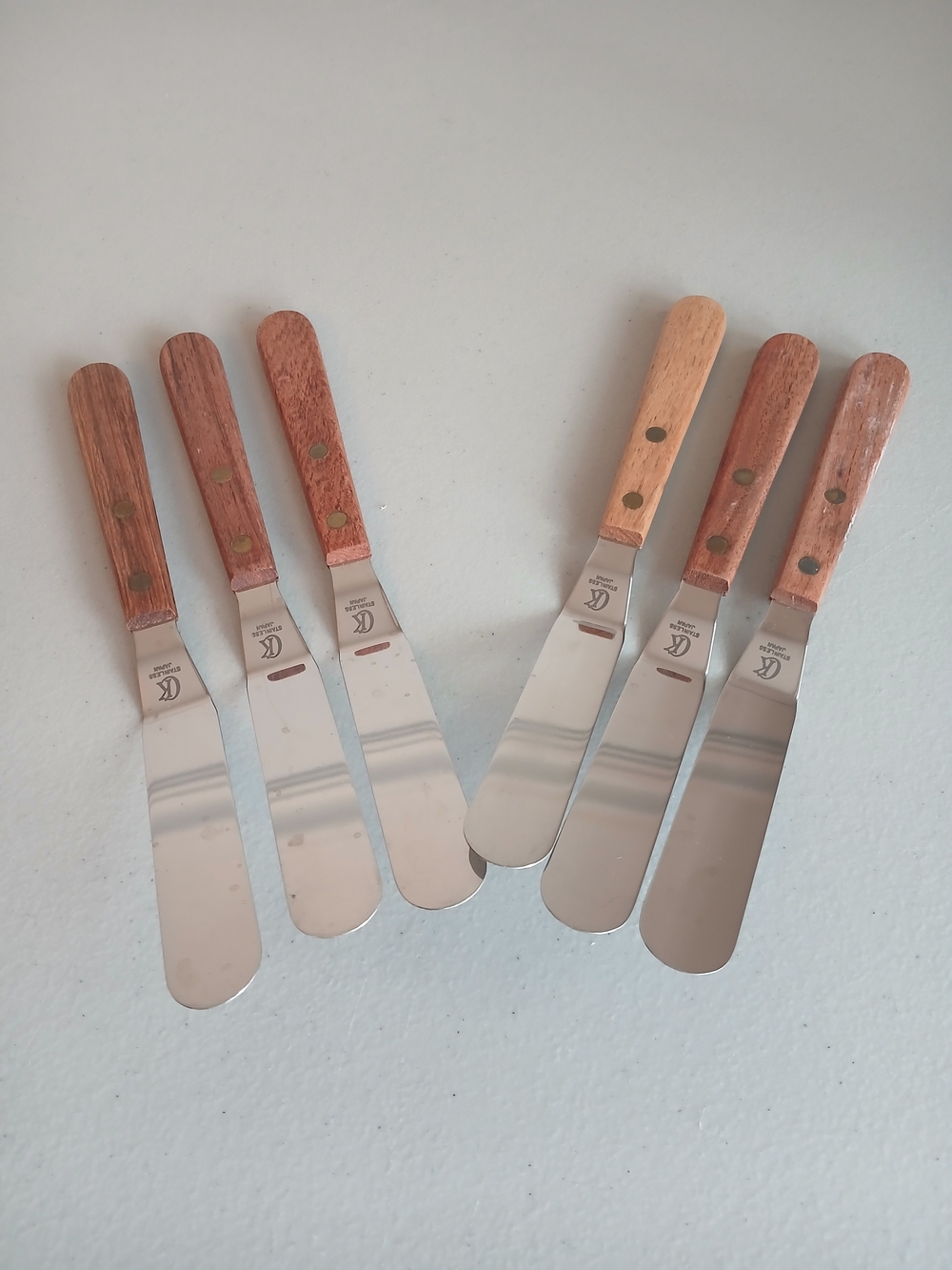 6 Wood Handle Offset Stainless Steel Icing Spatulas Spreaders